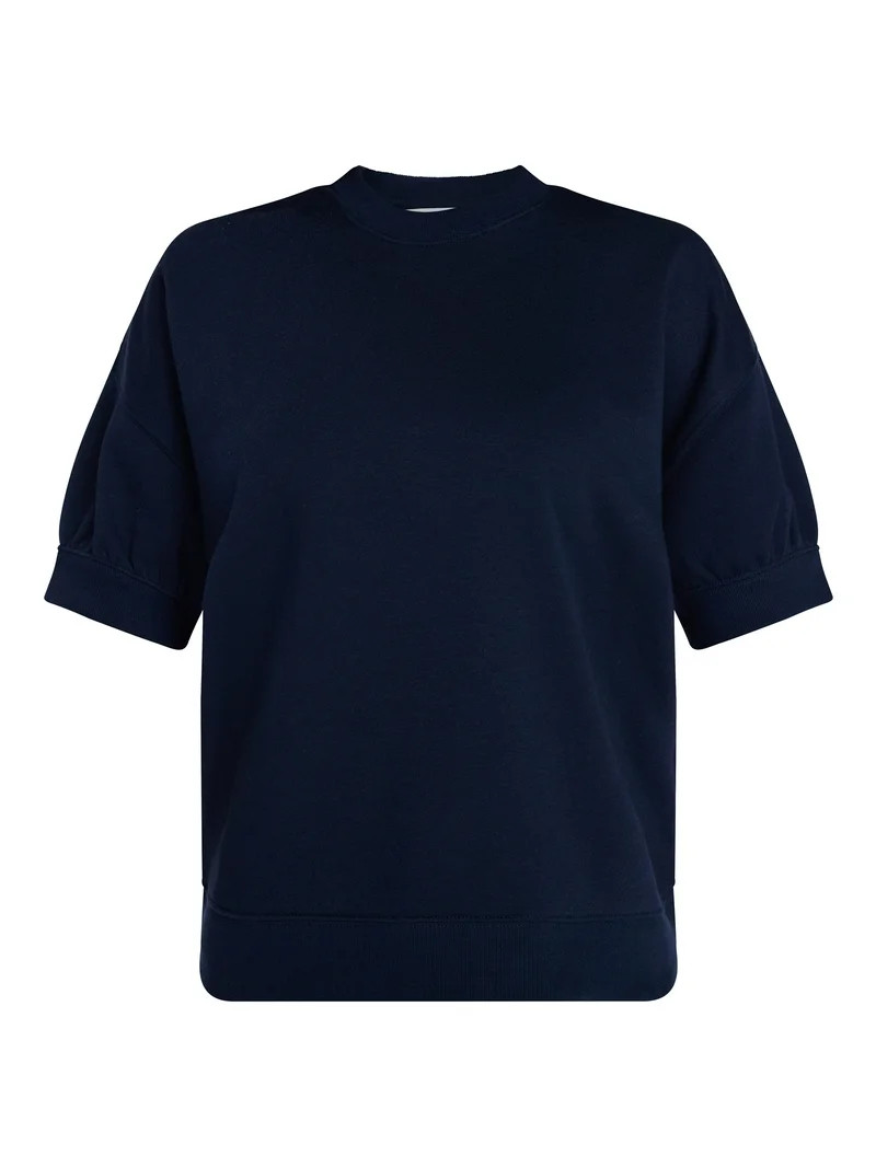 Time and Tru Women's Fleece Sweatshirt with Short Puff Sleeves, Sizes XS-XXXL | Walmart (US)