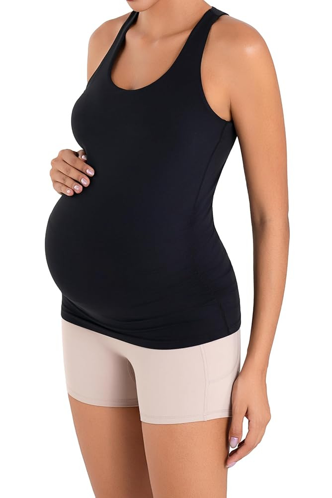 Sunzel Maternity Tank Tops with Built in Bra Sleeveless Pregnancy Racerback Summer Cami Shirts | Amazon (US)