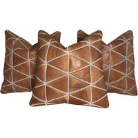 Leather Throw Pillow Set Of 3 For Living Room, 16""x16"" Inch/100% Natural Cushion, Decorative Pillow, Hand Woven Cover | Etsy (US)