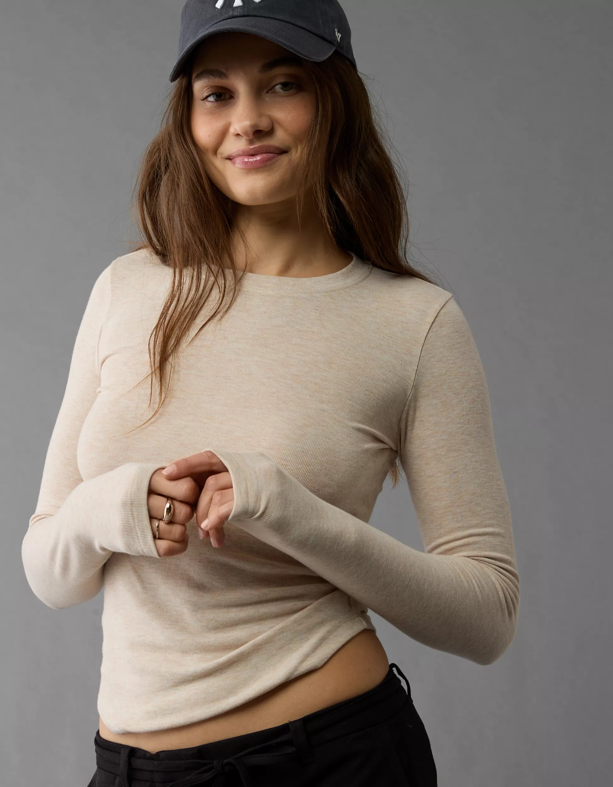 AE Cozy Up Long-Sleeve Layering T-Shirt | American Eagle Outfitters (US & CA)
