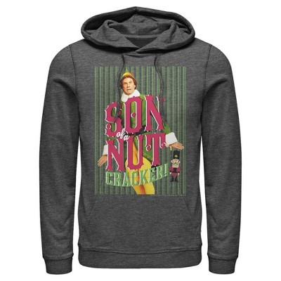 Men's Elf Buddy Son of a Nutcracker  Pull Over Hoodie - Charcoal Heather - Small | Target