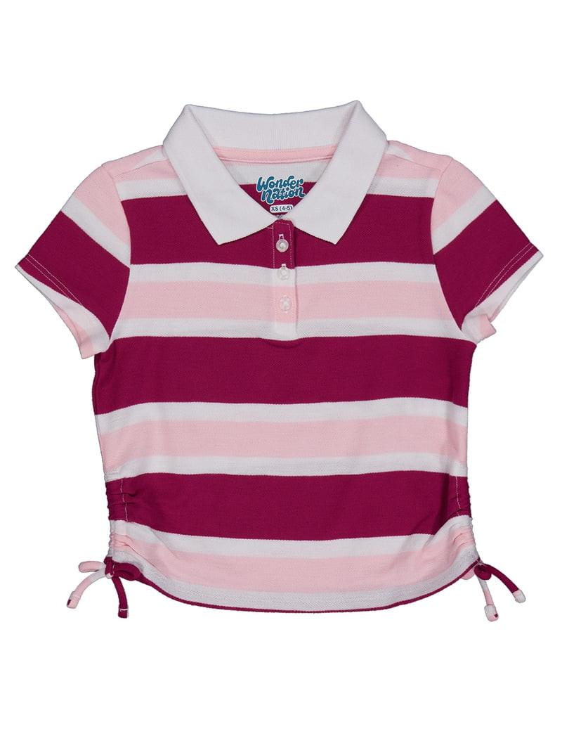 Wonder Nation Girls Side Ruched Polo Shirt with Short Sleeves, Sizes 4-18 | Walmart (US)