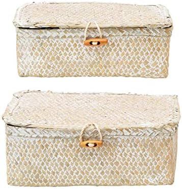 Creative Co-Op Hand-Woven Seagrass Lids & Toggle Closure, Whitewashed, Set of 2 Storage Box, 2 Co... | Amazon (US)