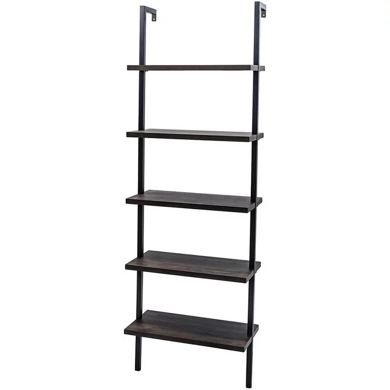 5-Tier Wood Bookcase and Bookshelf, Wall-leaning Ladder Display Storage Rack | Walmart (US)