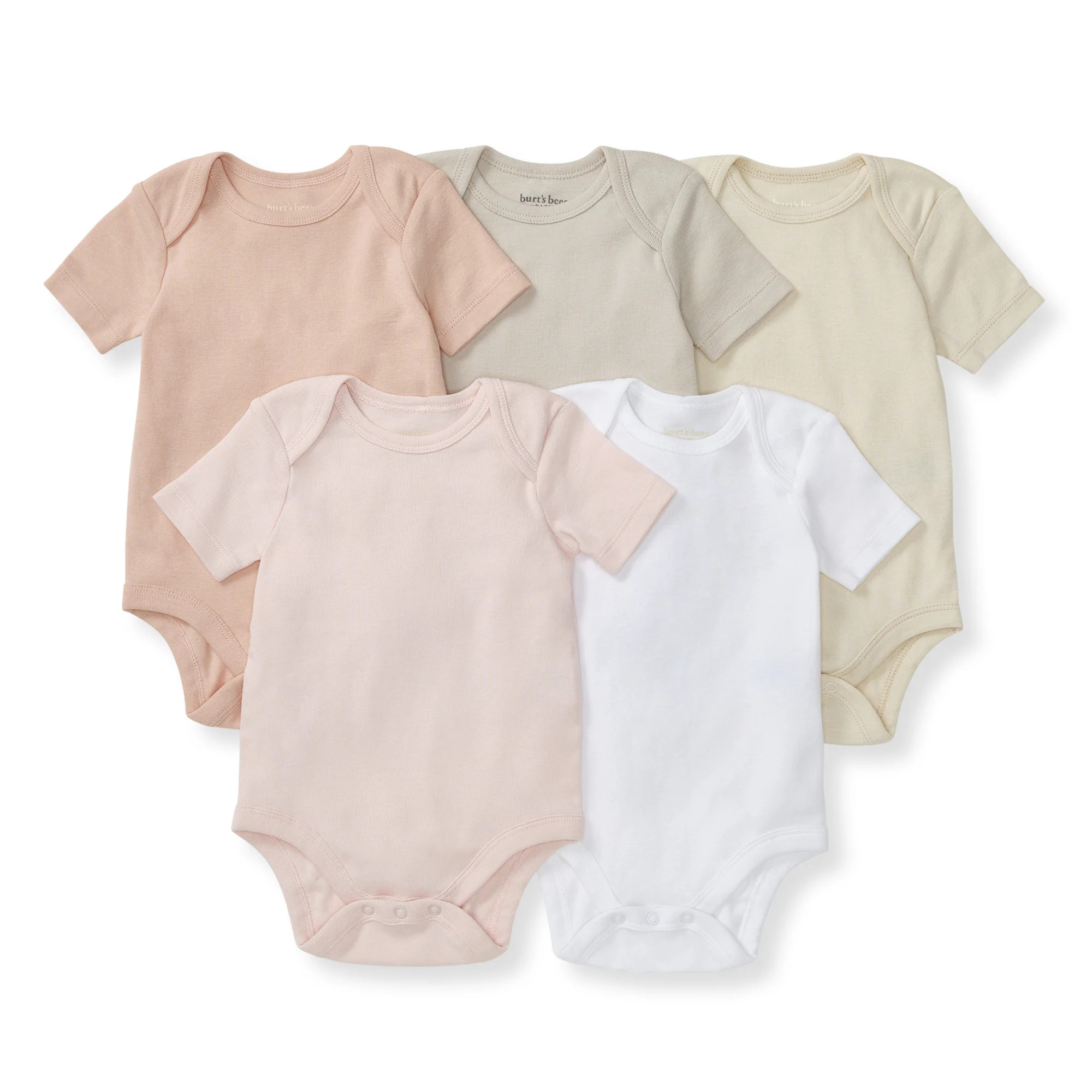 Solid Organic Cotton Short Sleeve Baby Bodysuits 5 Pack - Pink Sand | Burt's Bees Baby