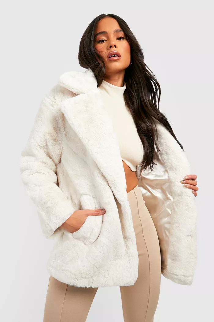 Petite Oversized Collar Luxe Faux Fur Coat | Boohoo.com (UK & IE)
