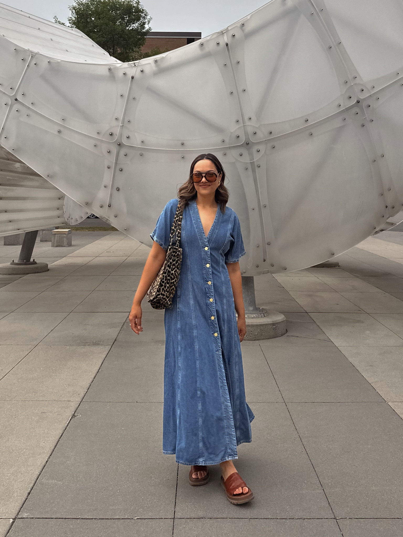 Late summer outfit idea!

Ganni long denim button up dress, I have a size 40. 
Ganni leopard print tote bag. 
Ganni brown aviator sunglasses, similar linked. 
Celine brown leather chunky slides. 


#LTKsummer #LTKautumn #LTKcanada
