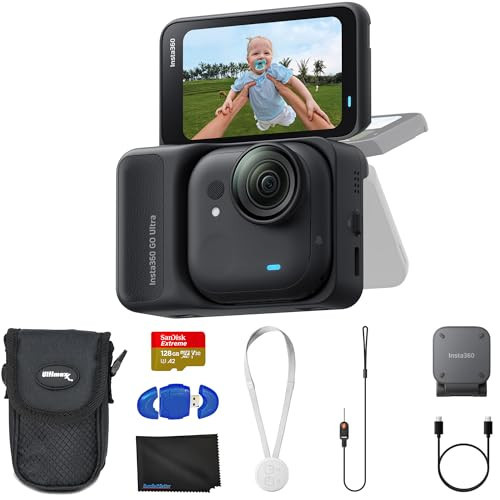 Insta360 GO Ultra Standard Bundle Midnight Black - Tiny Hands-Free 4K Cam, Lightweight & Portable, Low Light Excellence, Stabilization, 200 Min Battery Life Bundle with 128GB Memory, Case + More | Amazon (US)