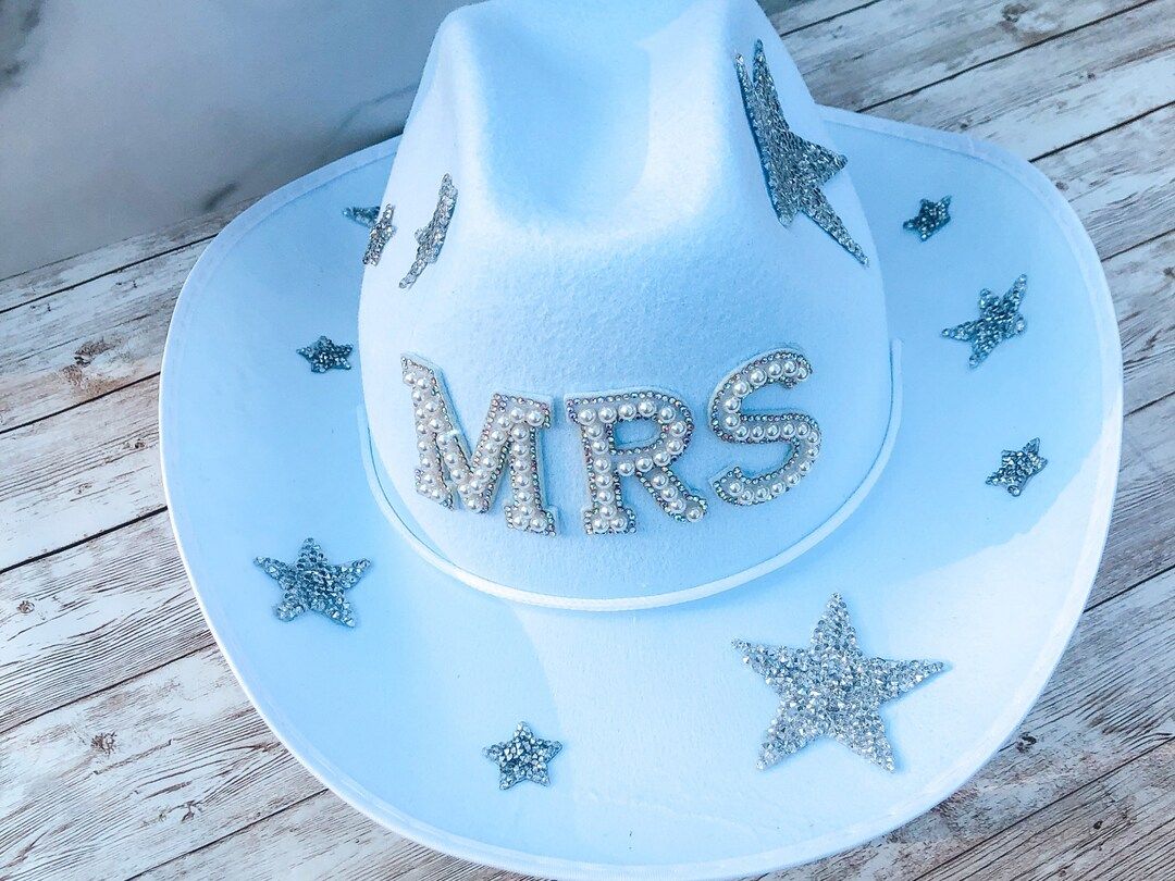 Mrs. Bachelorette Party Cowboy Cowgirl Hat | Cow Print | Bedazzled | With Veil | Make it Your Own... | Etsy (US)