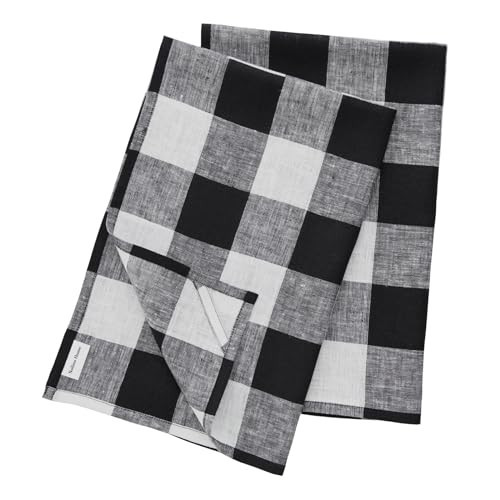Solino Home Linen Kitchen Towels Set of 2 - Black and White 16.5 x 26.5 Inch - 100% Pure Linen Buffalo Check Kitchen/Tea Towels - Machine Washable and Handcrafted from European Flax | Amazon (US)
