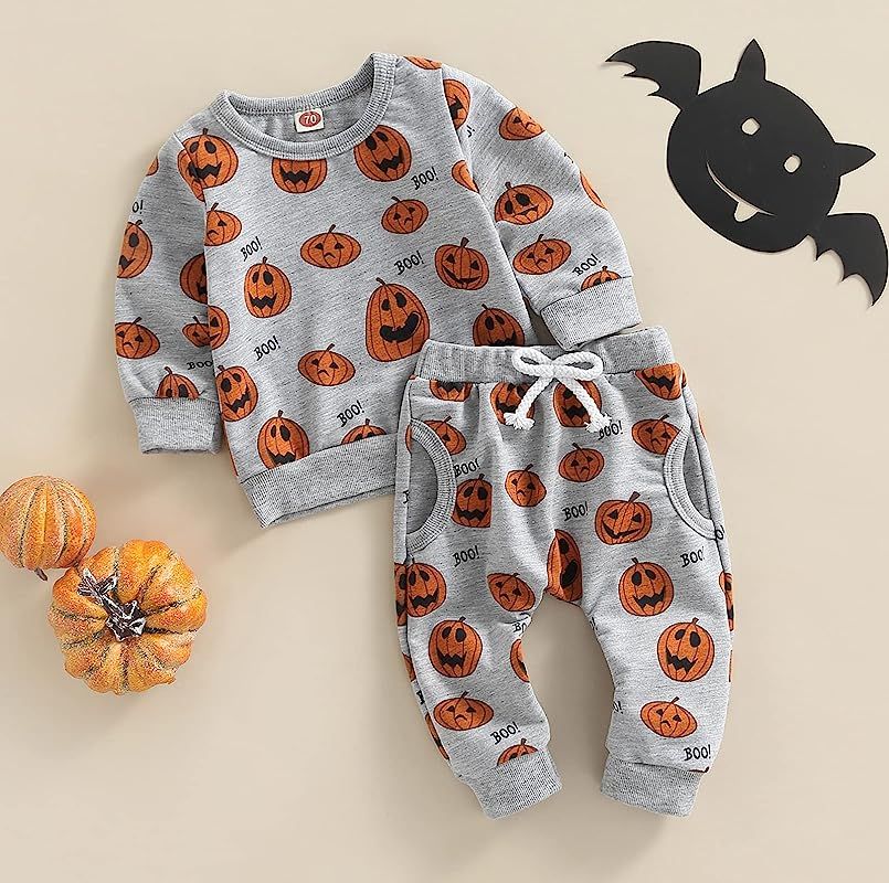 Baby Boys Girls My First Halloween Outfit Pumpkin Sweatshirt Tops+Drawstring Long Pants Newborn Hall | Amazon (US)