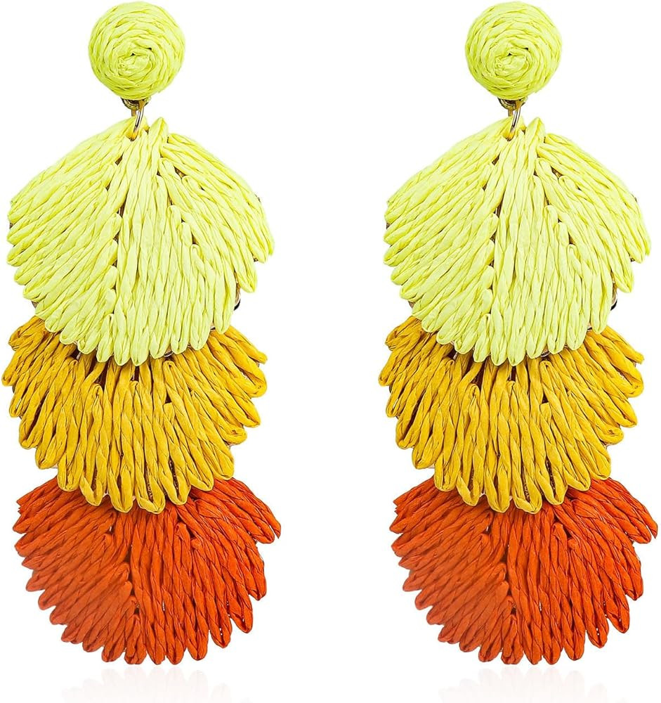 Raffia Rattan Shell Shaped Dangle Drop Earrings for Women Handmade Bohemian Boho Statement Earrin... | Amazon (US)