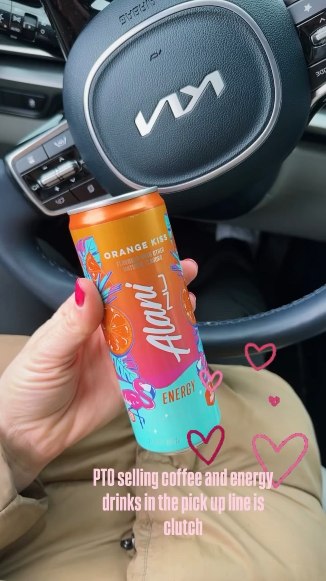 PTO selling coffee and energy drinks in the pick up line is clutch