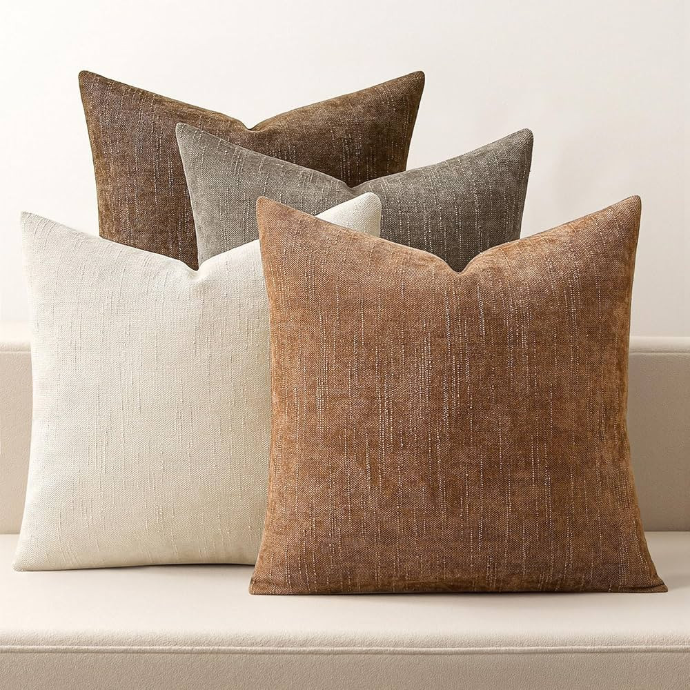 MIULEE Pack of 4 Fall Decorative Throw Pillow Covers 18x18 Inch Brown Chenille Textured Throw Pil... | Amazon (US)