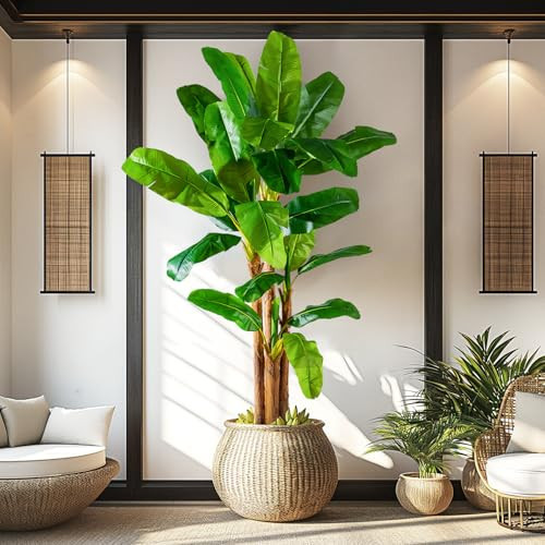 Erimda 9FT Artificial Banana Tree Tall Fake Banana Leaf Plant Faux Banana Silk Tree Faux Banana Leaves for Home Swimming Pool Indoor Outdoor Patio Tropical Decor | Amazon (US)