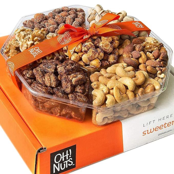 Oh! Nuts Holiday Gift Basket, (1.8 LB) 7 Variety Roasted Nut Fresh Assortment Tray, Gourmet Food ... | Amazon (US)
