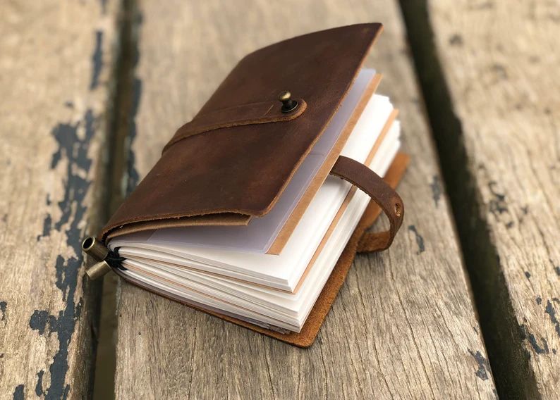 Personalized Leather Notebook - A6 A5 Genuine Leather Notepad - Daily Notebook with Card Holder -... | Etsy (US)