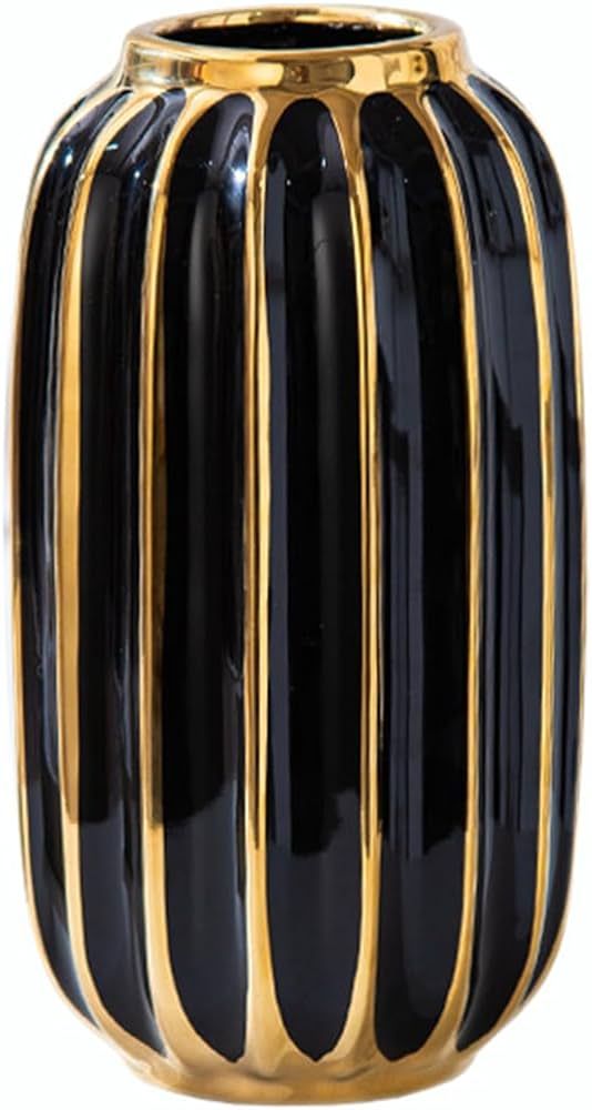 Sizikato Porcelain Vase for Living Room, 8-Inch Striped Ceramic Flower Container | Amazon (US)