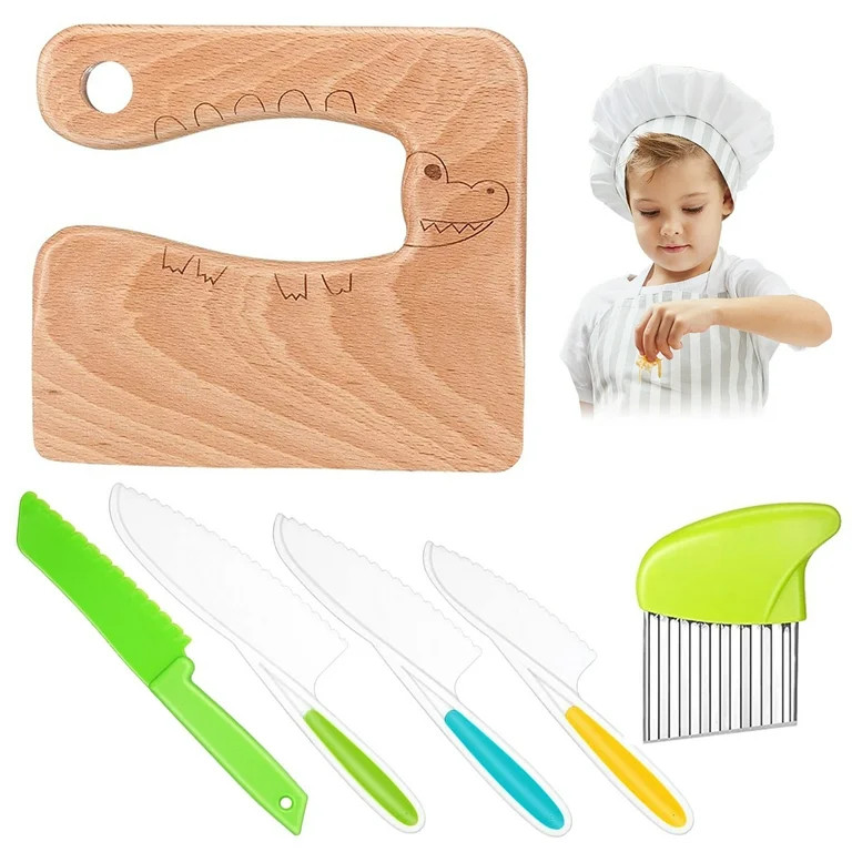 Willstar 6Pcs Wooden Kids Knife Play Set Safe Plastic Toddler Knife Set Potato Slicers Serrated K... | Walmart (US)