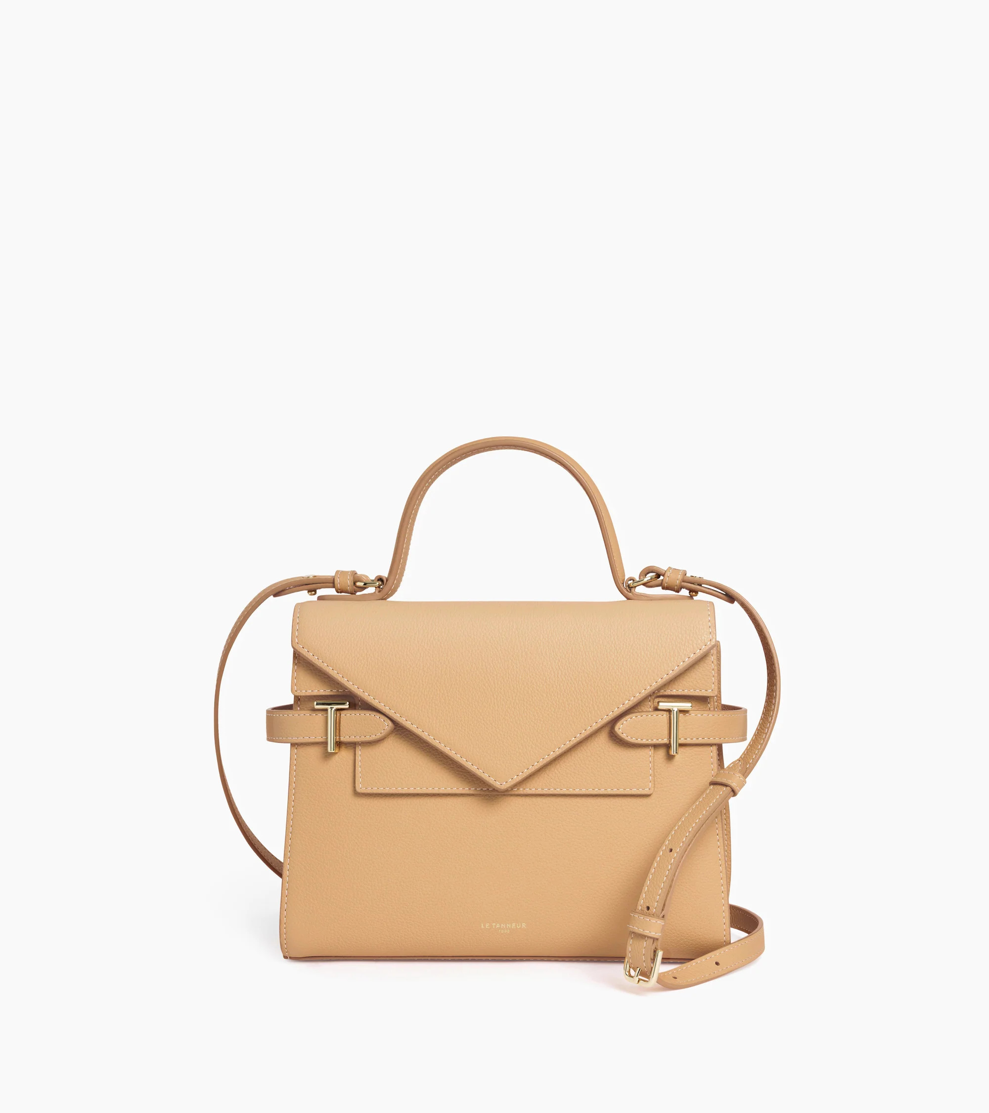 Emilie medium handbag with double flap in grained leather | Le Tanneur
