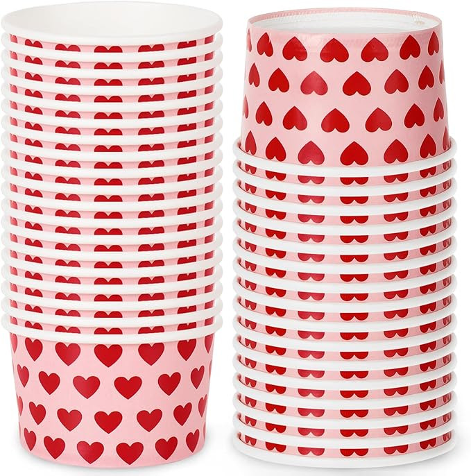50Pcs Valentine's Day Treat Snack Cups 8oz Pink Red Heart Ice Cream Bowl Love Heart Disposable Pa... | Amazon (US)