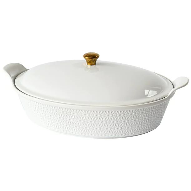 Sofia Home White Oval Stoneware Casserole Dish with Lid by Sofia Vergara - Walmart.com | Walmart (US)