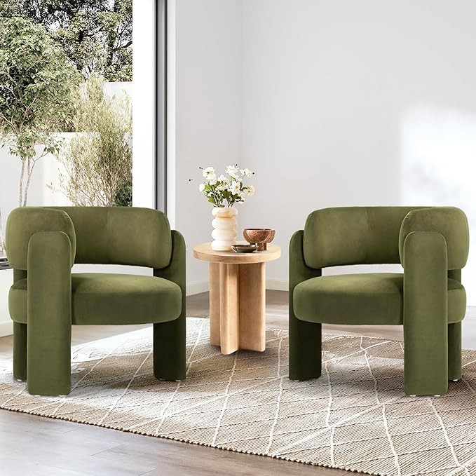 COLAMY Modern Velvet Accent Chair Set of 2, Upholstered Barrel Chairs, Comfy Side Arm Chairs with... | Amazon (US)