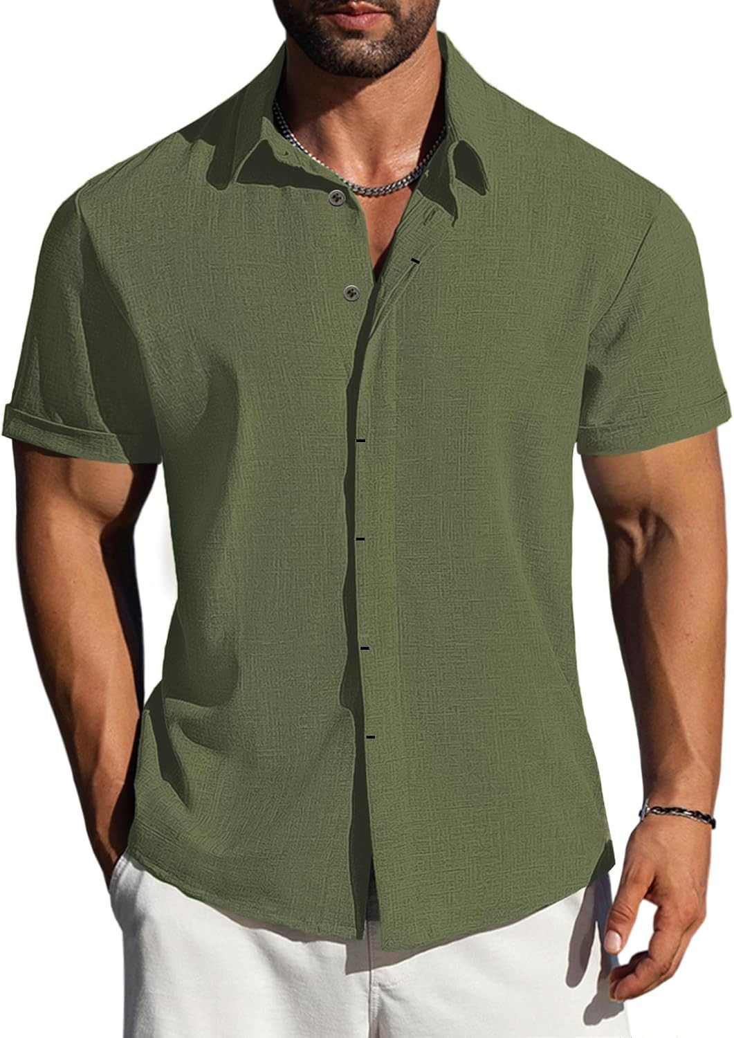 Men's Linen Shirt Short Sleeve Button Down Lightweight for Beach Vacation | Amazon (US)