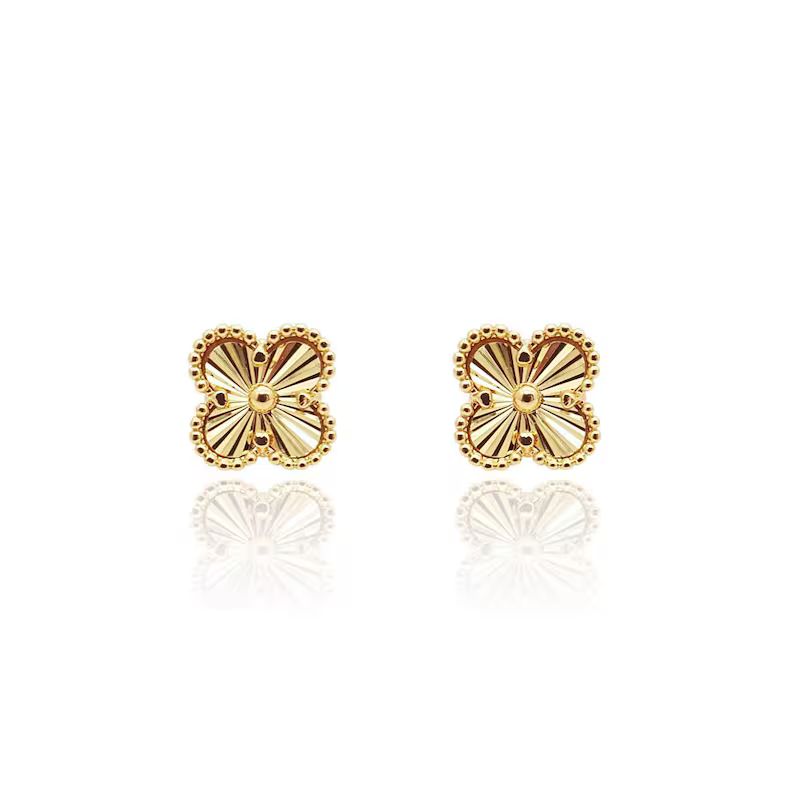 18k Gold Clover Leaf Stud Earrings, Clover Stud Earrings, Four Clover Shape Earrings, Gold Clover... | Etsy (UK)