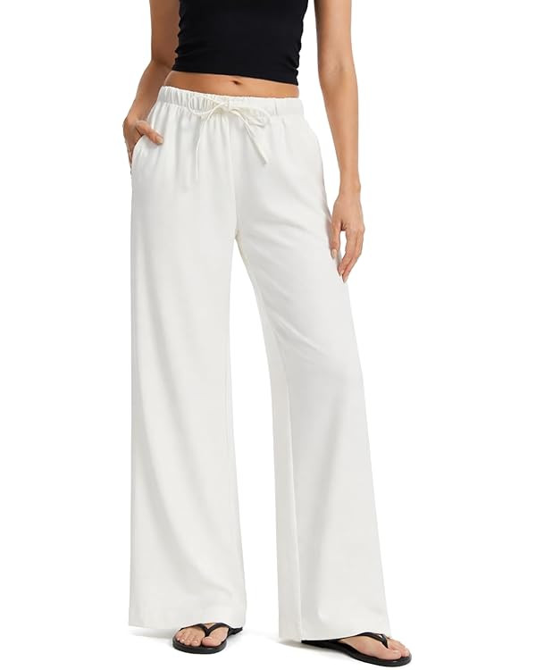 AnotherChill Women's High Waisted Wide Leg Crepe Pants Pull On Wrinkle Free Trousers with Pockets... | Amazon (US)