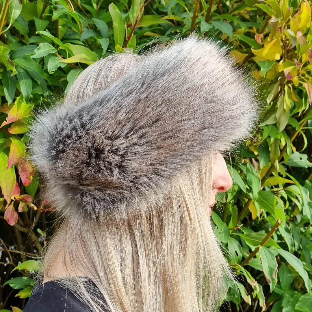 Grey With Brown Highlights Faux Fur Headband-neckwarmer-earwarmer-head Wrap-grey Fur Headband-gre... | Etsy (UK)