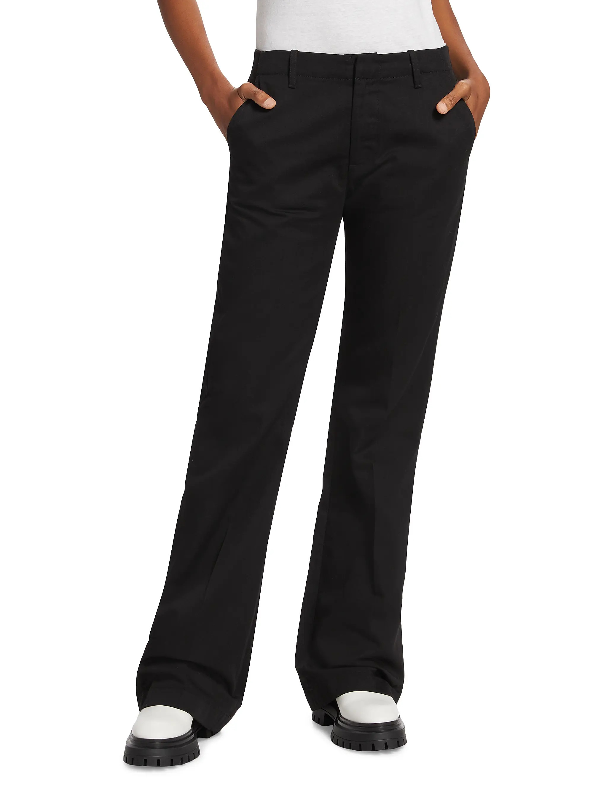 Cotton-Blend Twill Mid-Rise Flare Trousers | Saks Fifth Avenue
