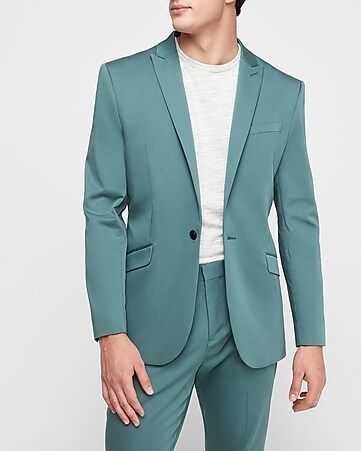 Slim Teal Solid Cotton-blend Performance Suit Jacket | Express