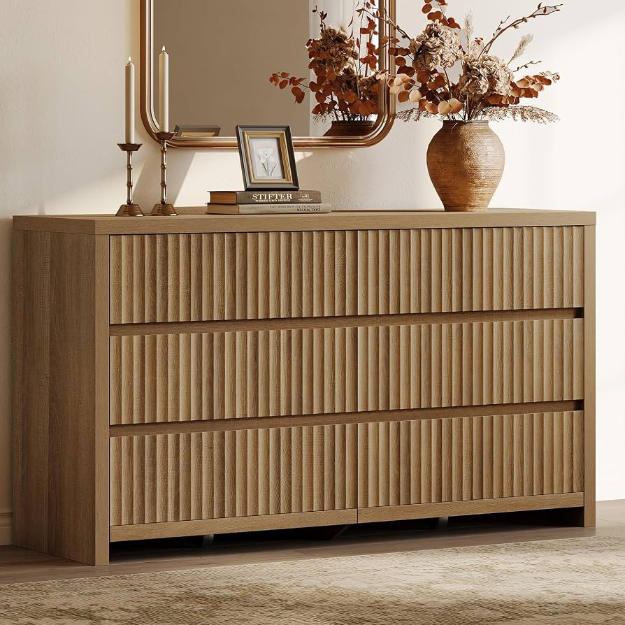 SICOTAS Fluted 6 Drawer Dresser for Bedroom\u2013 55.2''W Large Chest of Drawers | Amazon (US)