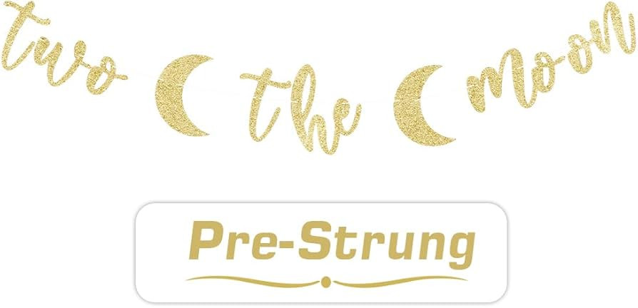 PALASASA Two The Moon Banner,Gold Glittery 2nd Birthday Party Decorations,2nd Birthday Banner | Amazon (US)
