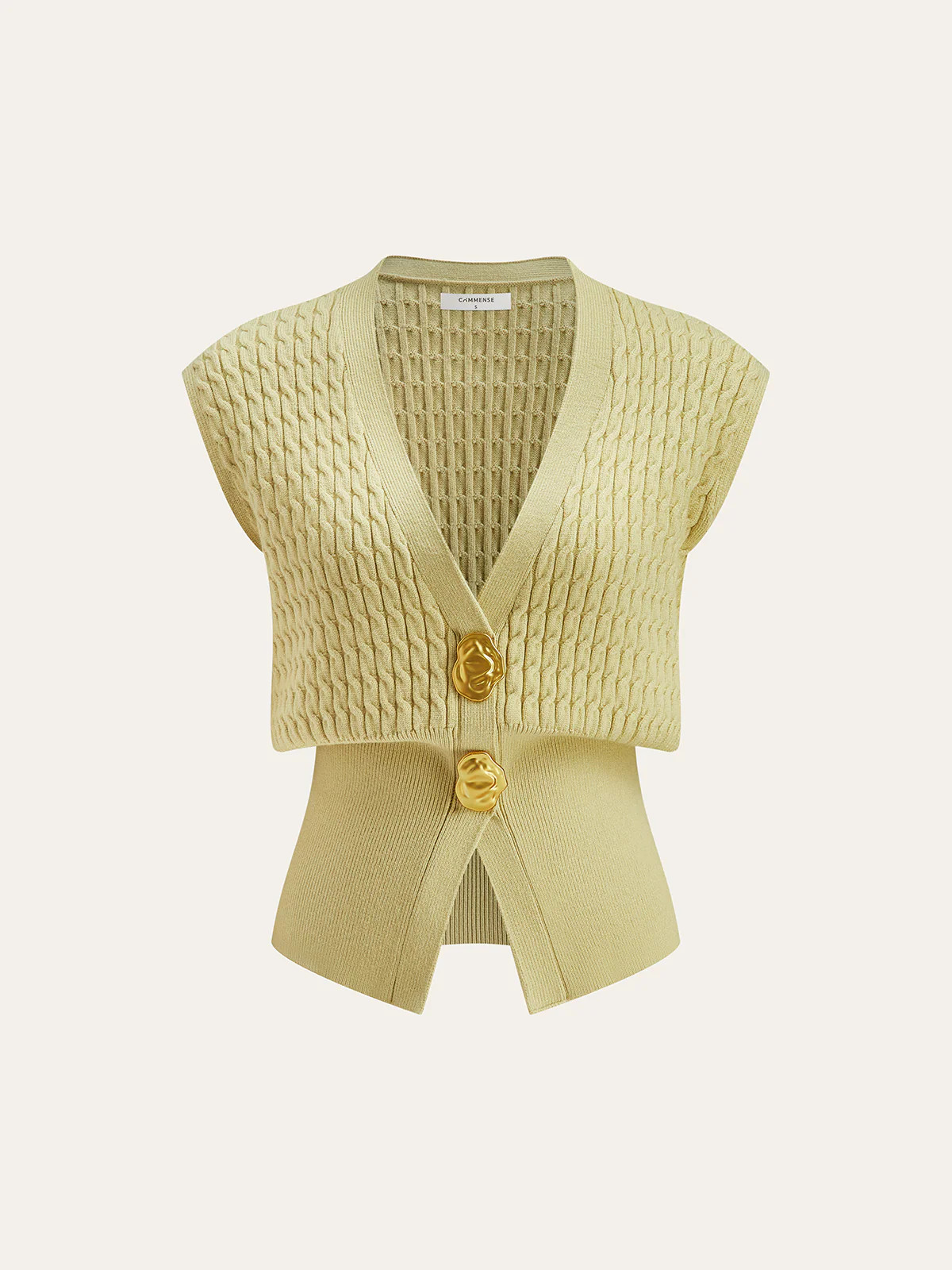 Metal Button Cable Knit Waist-Cinching Vest | Commense