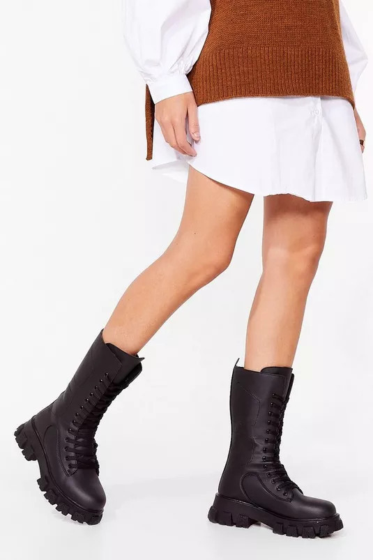 Calf High Chunky Lace Up Biker Boots | NastyGal (UK, IE)