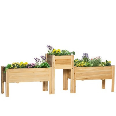 Outsunny Raised Garden Bed Set of 3, Elevated Wood Planter Box with Legs and Bed Liner for Grow Vegetables, Herbs, and Flowers, Natural | Target