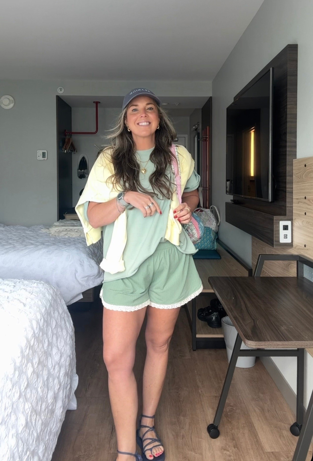 Tournament/travel fit day 2
Color in shirt and sandles are no longer available linked similar 
Size large shorts

#LTKootd #LTKdayinmylife #LTKOver40
