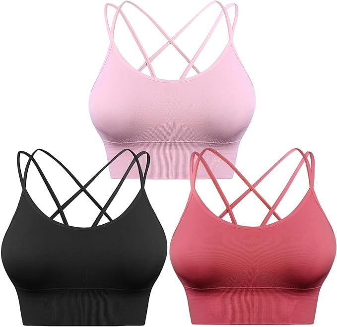 Sykooria 3 Pack Strappy Sports Bras for Women Sexy Crisscross for Yoga Running Athletic Gym Worko... | Amazon (US)