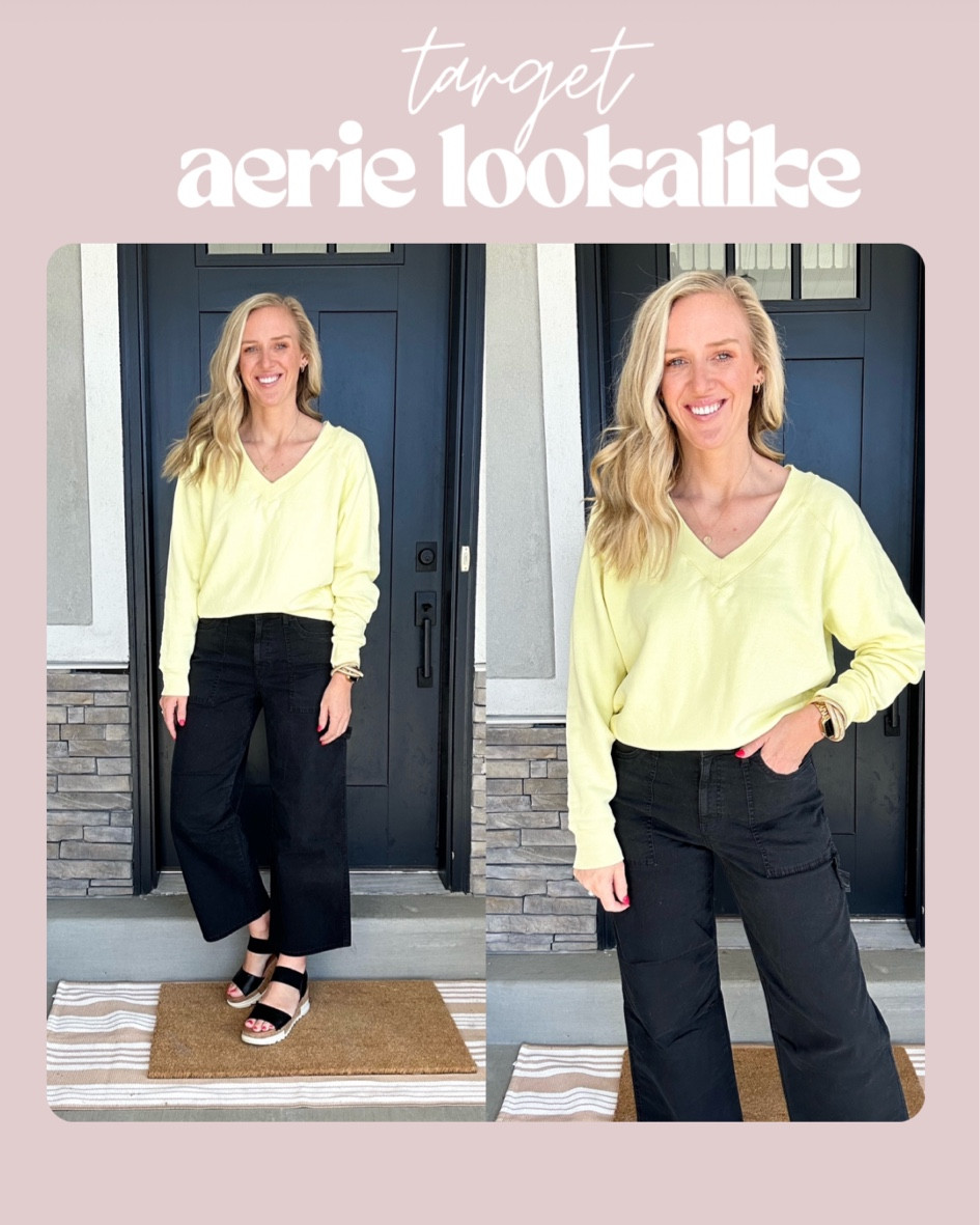 Aerie lookalike v neck pullover at Target! Fleece lined and soft! Size medium. $21 carpenter jeans run true to size. 

#LTKxTarget #LTKfindsunder50 #LTKstyletip