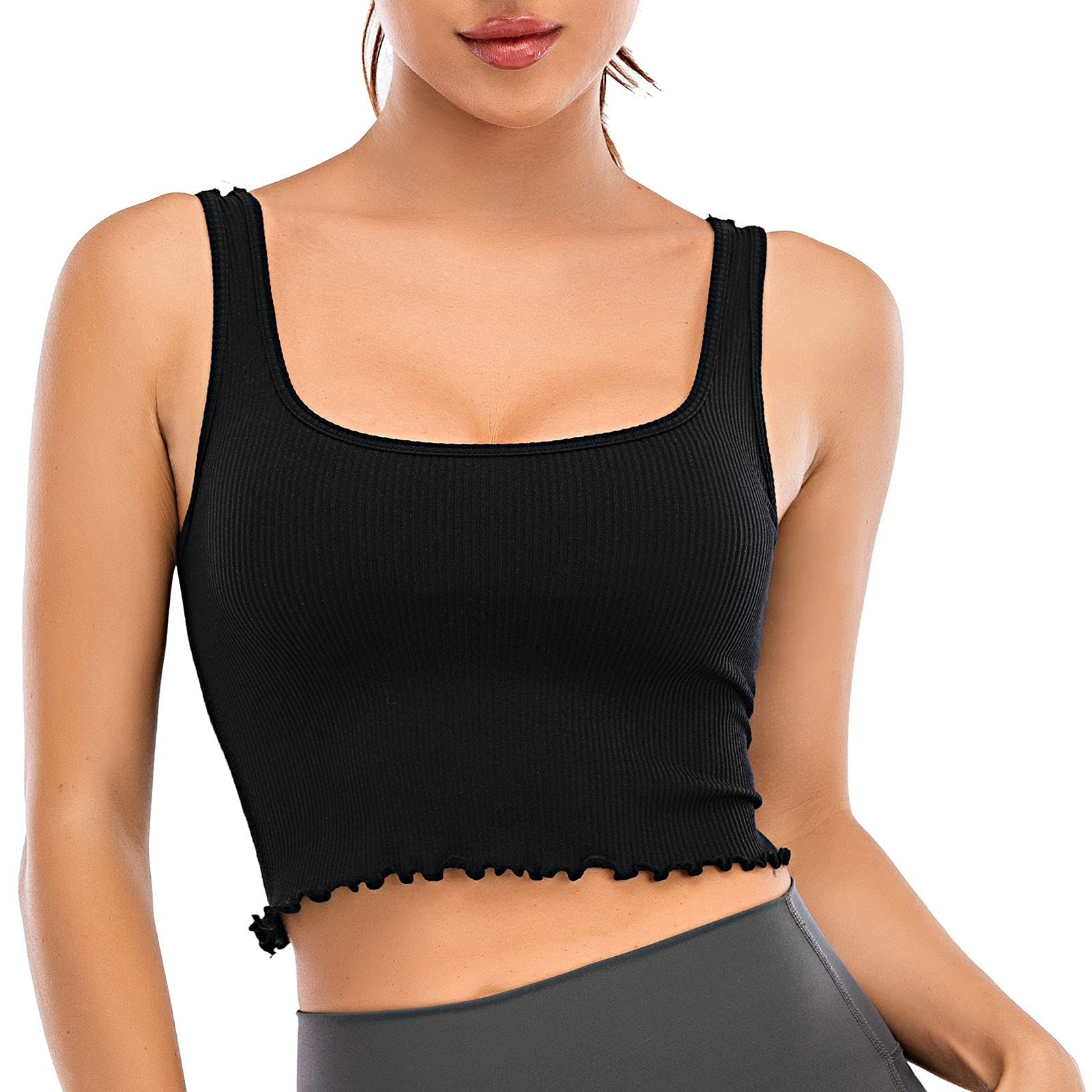 RUNNING GIRL Women's Basic Crop Tank Top, Summer Solid Sleeveless Y2K T Shirt Ribbed Knit Cami Vest  | Amazon (US)