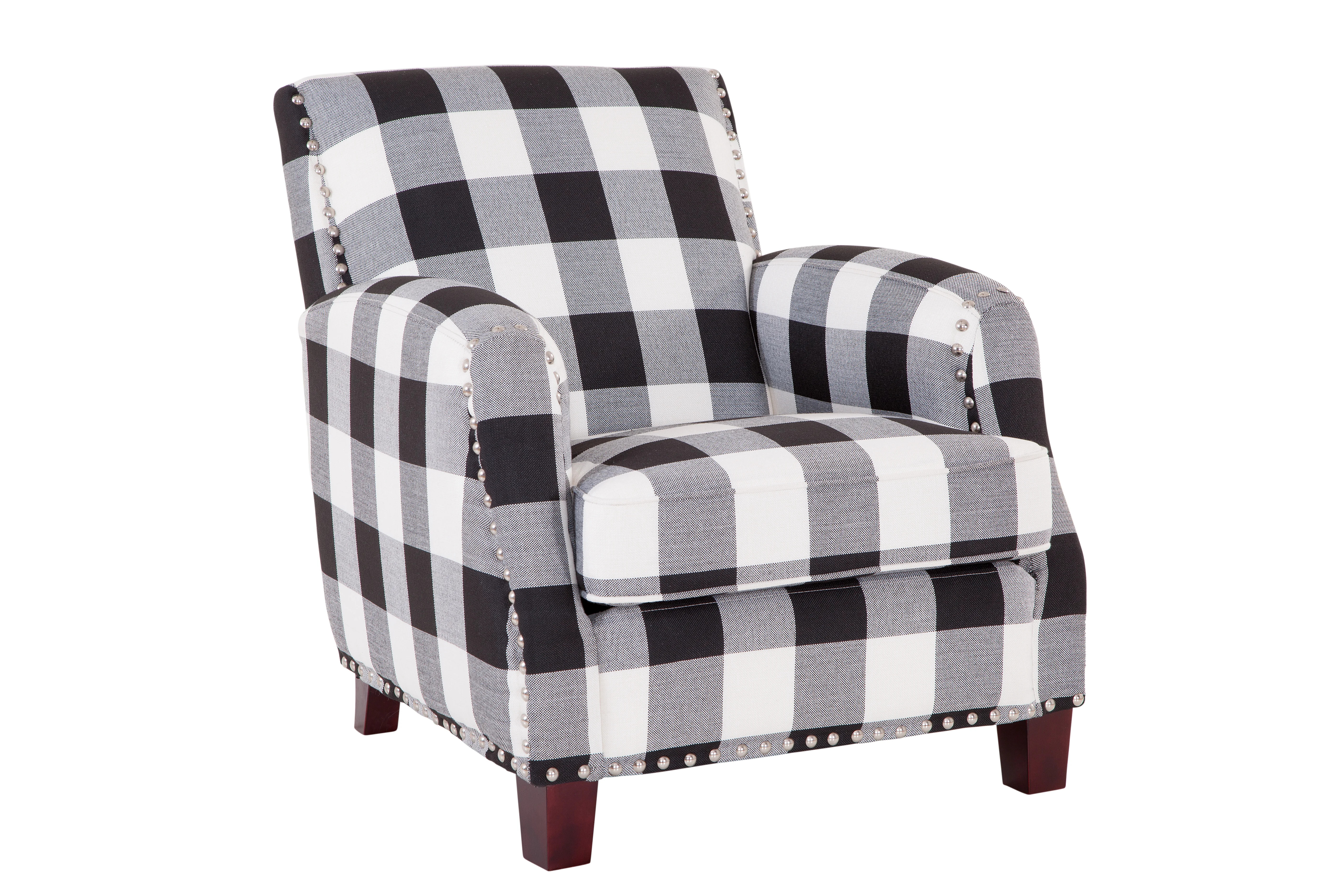 Darrnell Saranac Arm Chair with Silver Nail Trim, Black /White Buffalo check | Wayfair North America