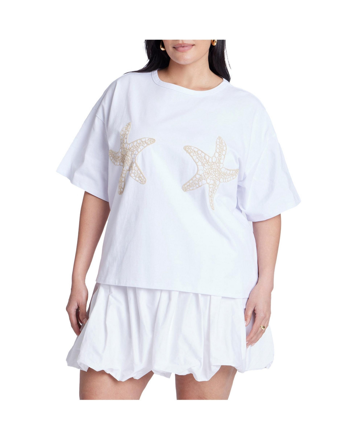 Eloquii Women's Plus Size Embroidered Starfish Tee - Optic white | Macy's