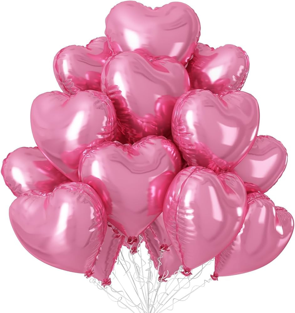 Pink Heart Balloons,12Pcs 18 Inch Light Pink Helium Foil Love Heart Shaped Balloons for Girls Par... | Amazon (US)