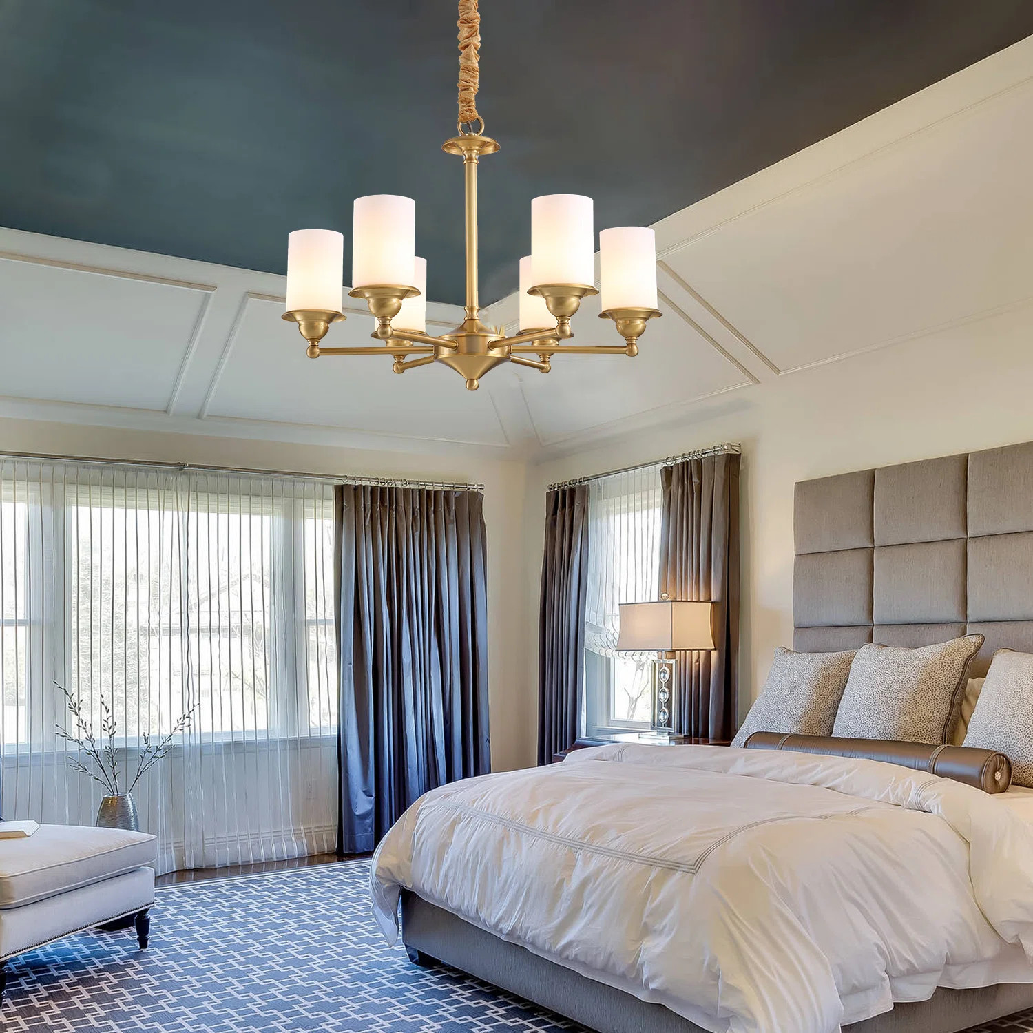 Brass Chandelier Modern 6-lights Candle Pendant Light With Cylinder Glass Shade,dimmable Hanging ... | Wayfair Professional