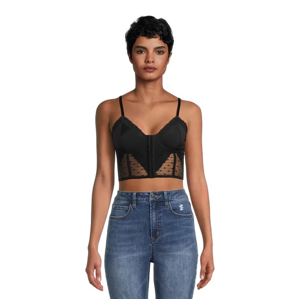 No Boundaries Juniors Lace & Dot Mesh Bustier | Walmart (US)