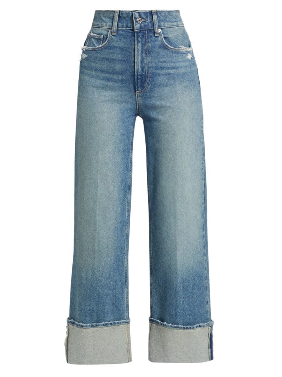 Shop Paige Storybook Distressed Mid-Rise Cuffed Jeans | Saks Fifth Avenue | Saks Fifth Avenue