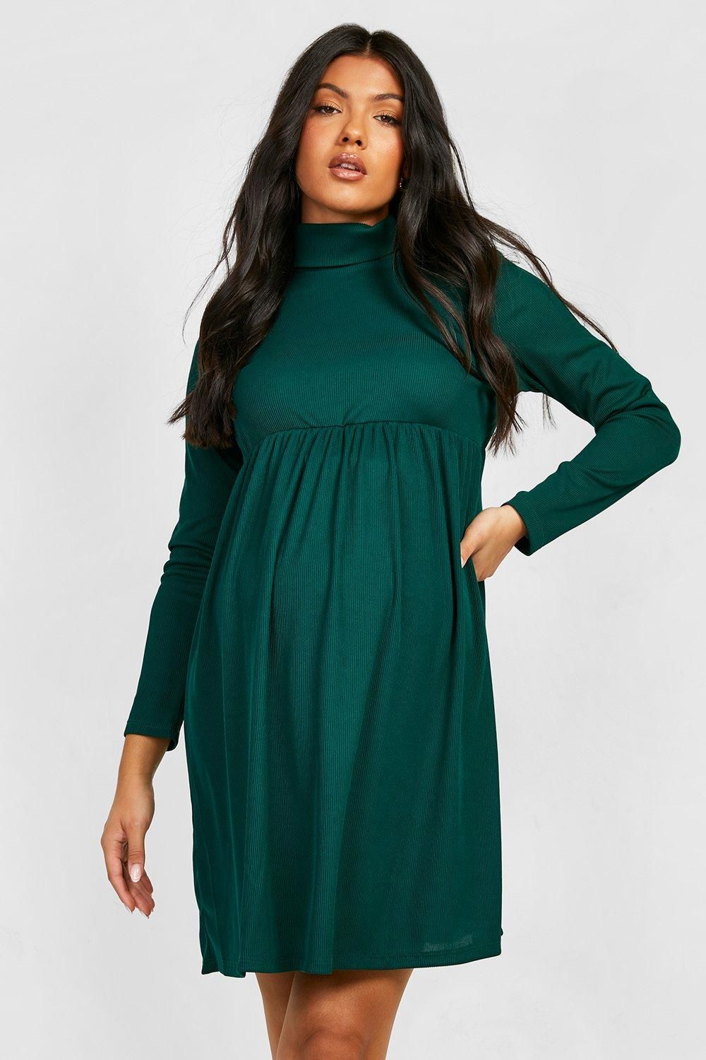 Womens Maternity Turtleneck Smock Dress - Green - 10 | Boohoo.com (US & CA)