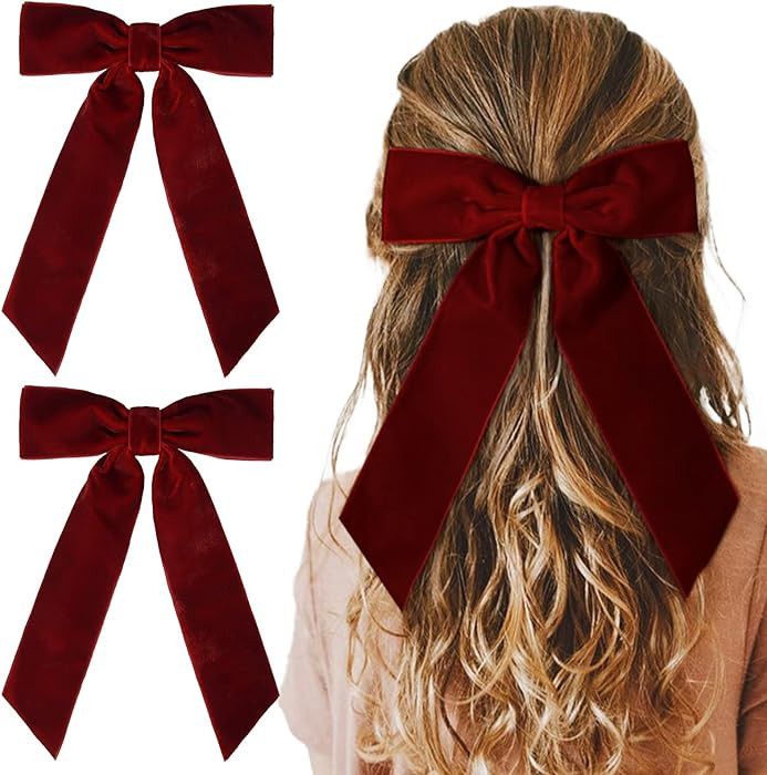 2PCS Red Velvet Hair Bows Hair Clips 5" Big Fall Alligator Clips Hair Accessories for Women Girls... | Amazon (US)